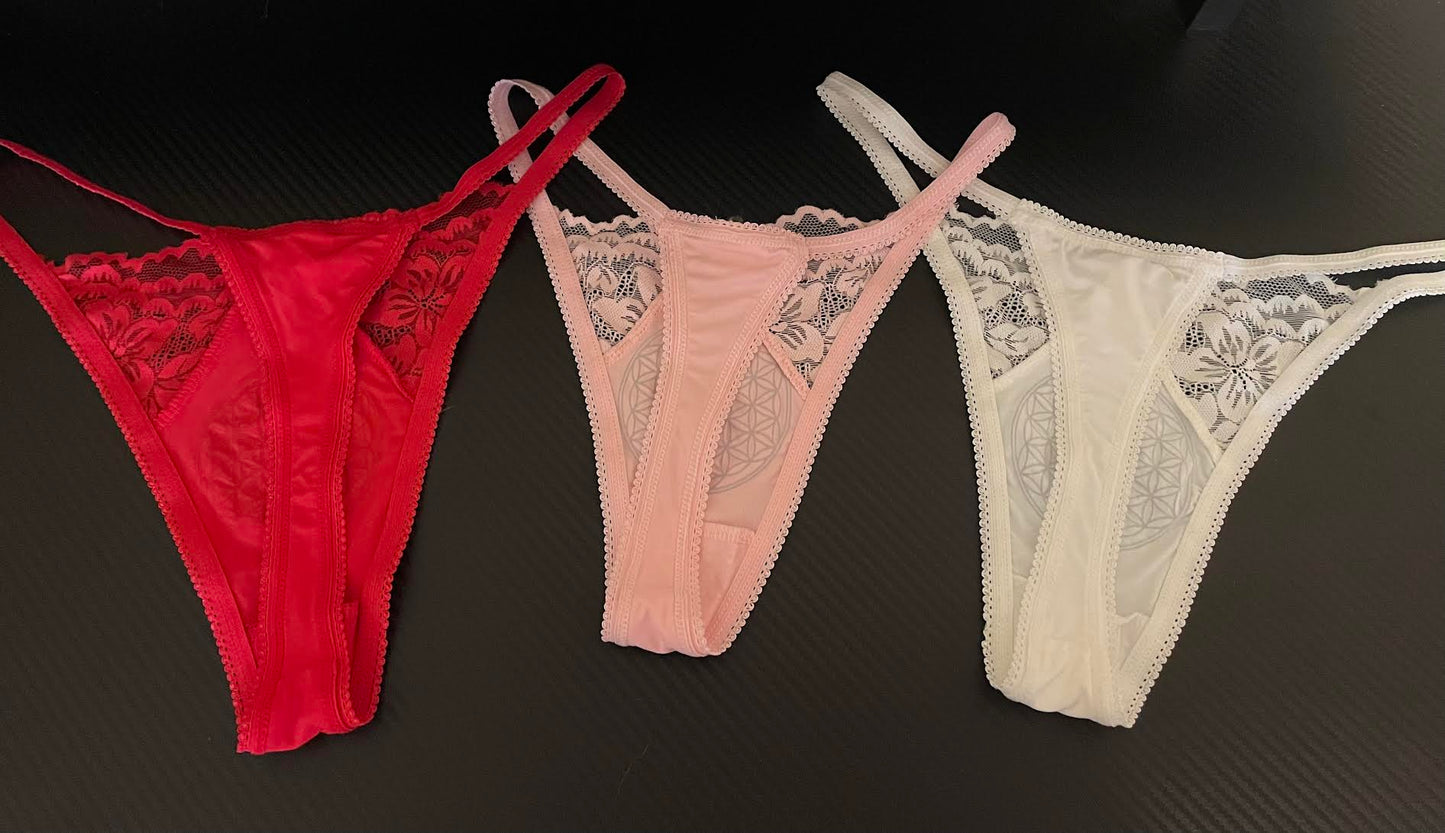 3 pk- LACE THONG w/ CRYSTAL INFUSED INK