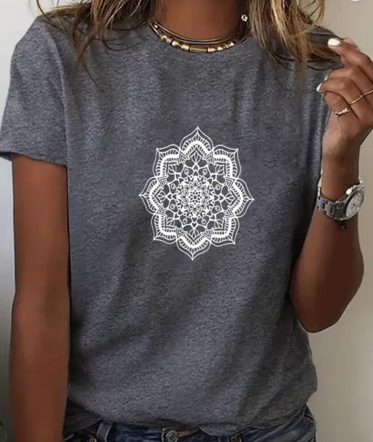 Mandala Floral Print T-Shirt Crewneck