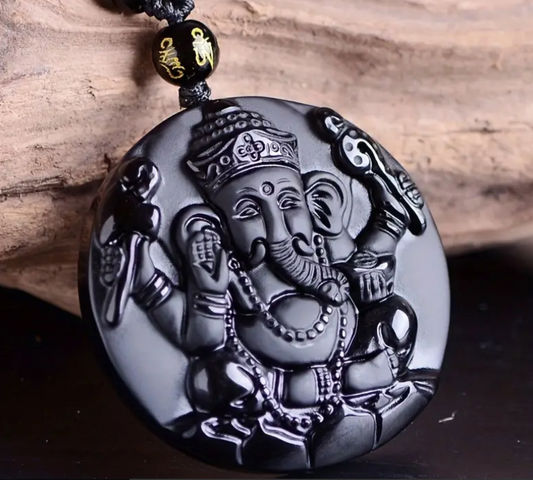 Ganesh Obsidian Pendant