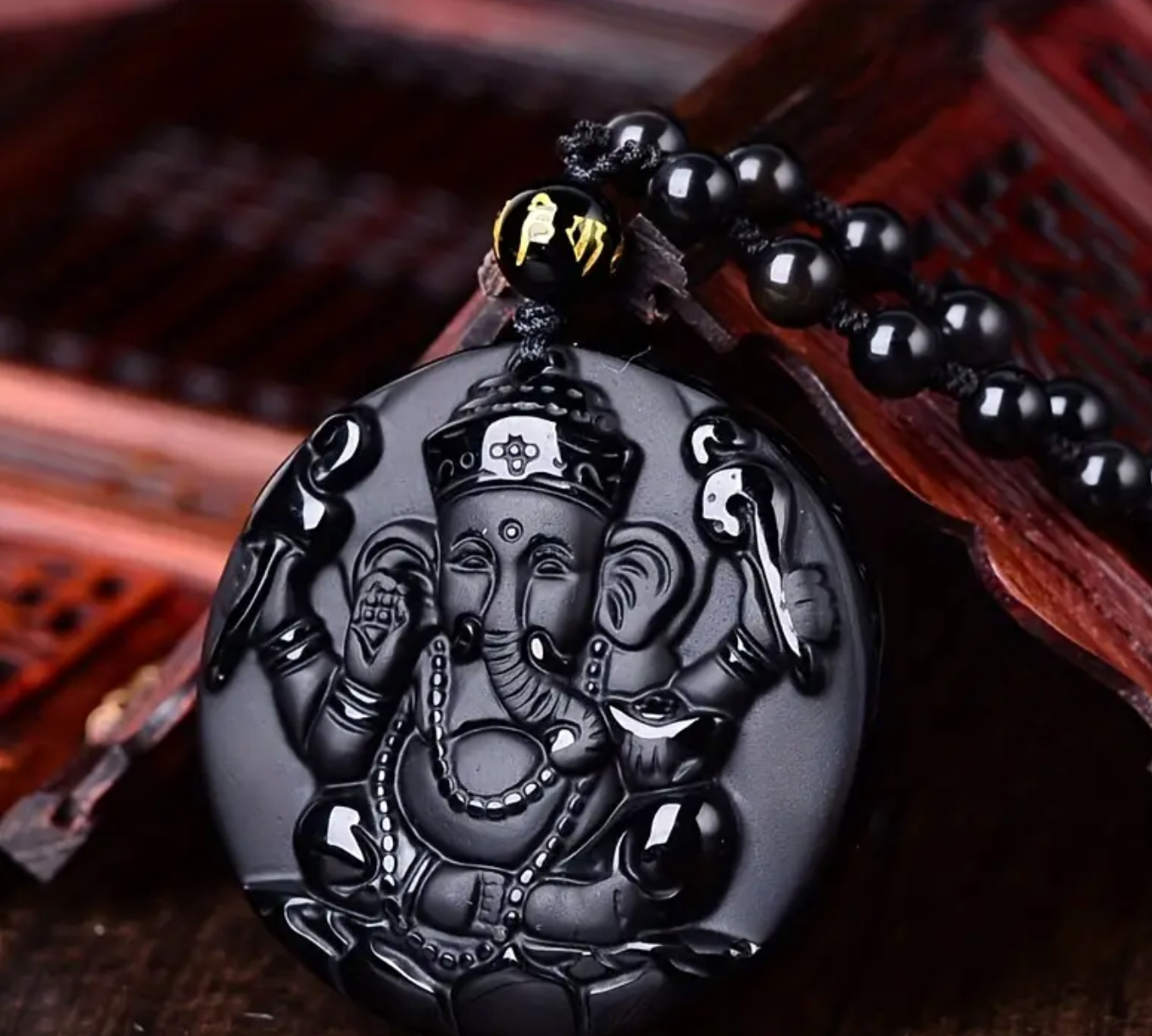 Ganesh Obsidian Pendant