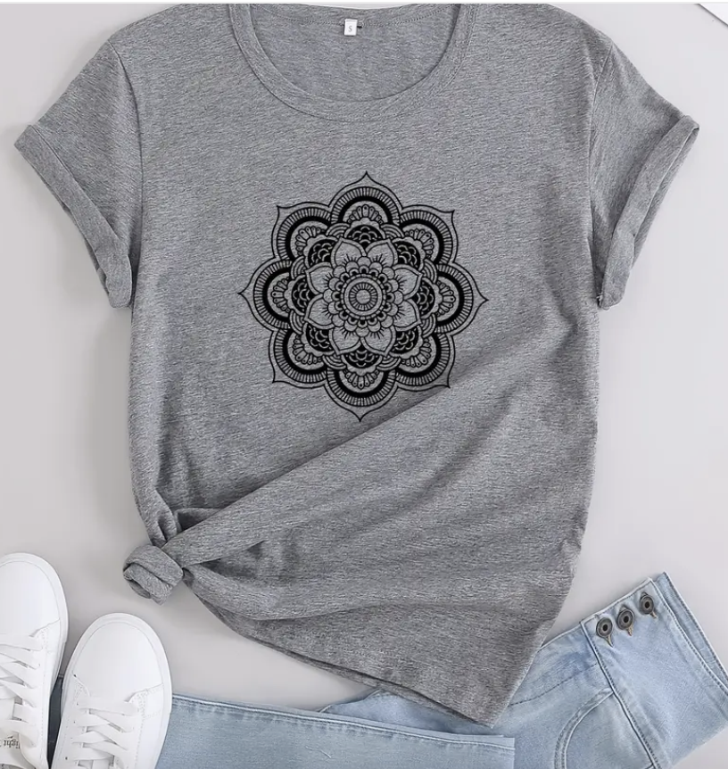 Mandala Print Women's Cotton Crew Neck T-Shirt