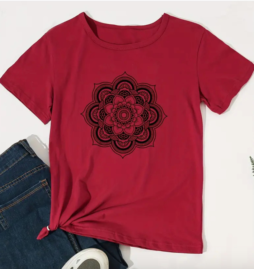 Mandala Print Women's Cotton Crew Neck T-Shirt