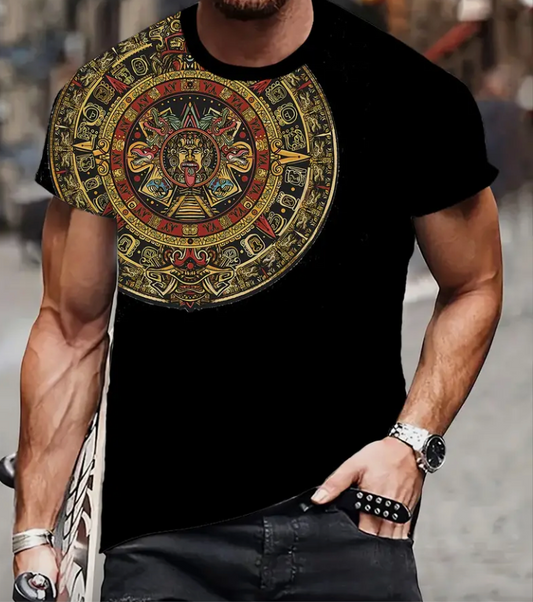 Men's Geometric Print T-shirt, Casual Short Sleeve Crew Neck Tee,