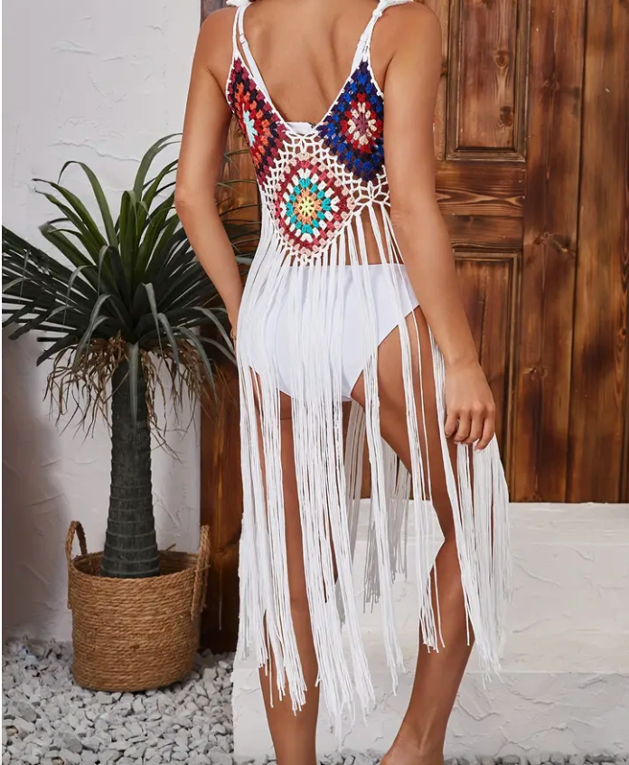 Crochet V- Neck Cover Up- WHITE